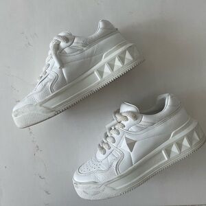 Valentino One Stud Xl Trainer in Nappa Leather in White